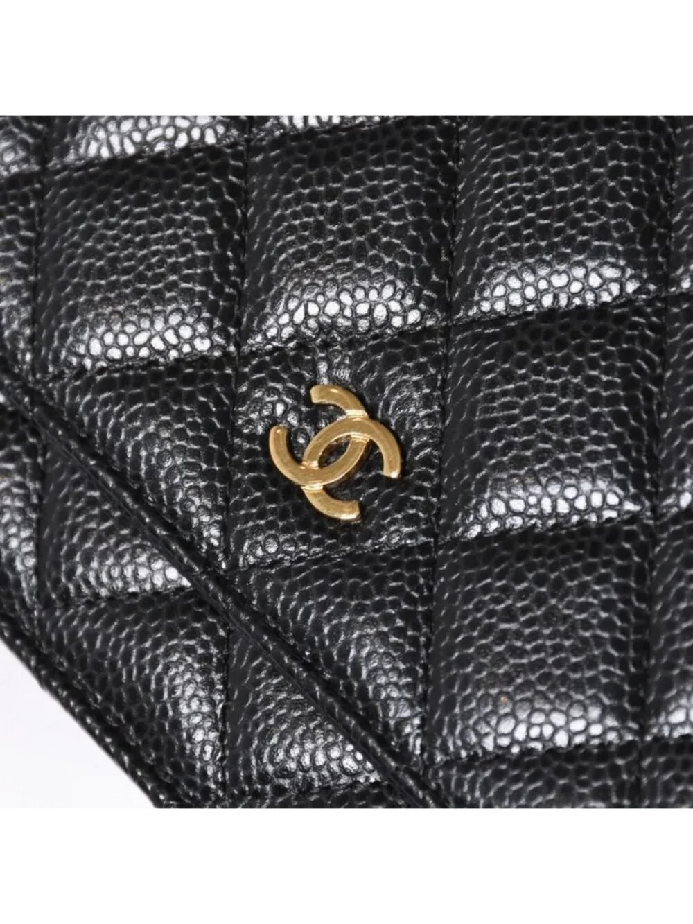 Chanel Chain Wallet CC Logo Caviar Leather Black Gold Shoulder Bag